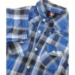 Swiss Cross Boy's M Blue Plaid Western Short Sleeve‎ Shirt